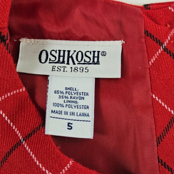 OshKosh Dress Girls 5 Red Plaid Sleeveless Velvet Floral Trim Holiday Party - Picture 7 of 11